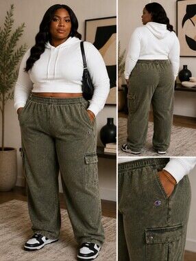 🔥 NWT Champion 3X Olive Green Cargo Joggers | Trendy Athleisure Comfort 🔥